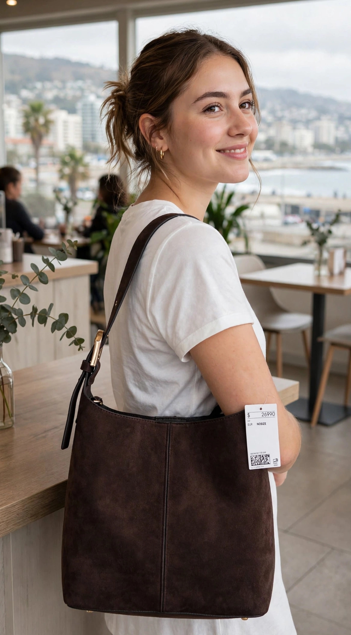 bolso hobo o tipo bombonera de color marrón oscuro