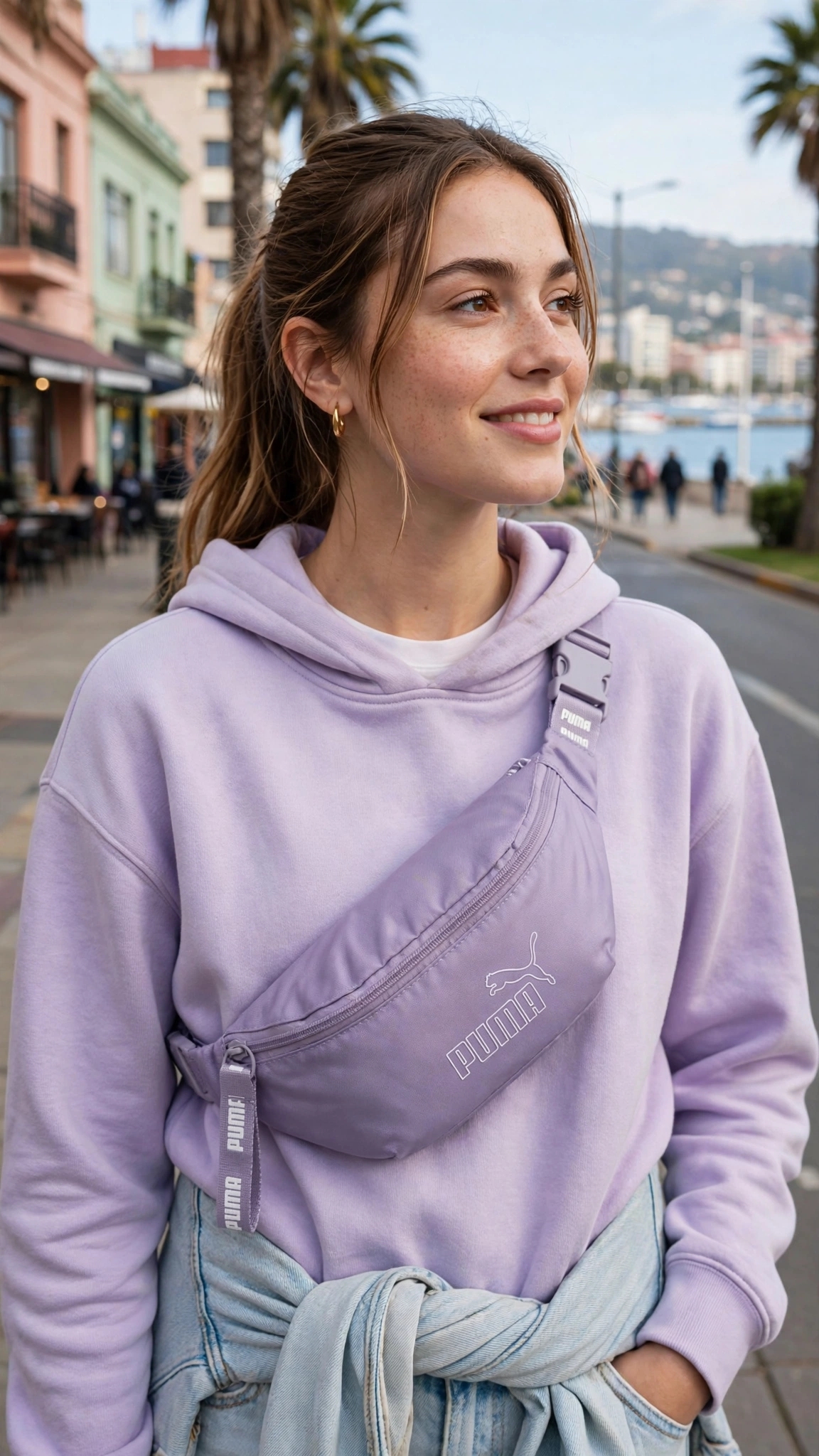 Banano ,riñonera Puma Core Base Waist Bag en color violeta