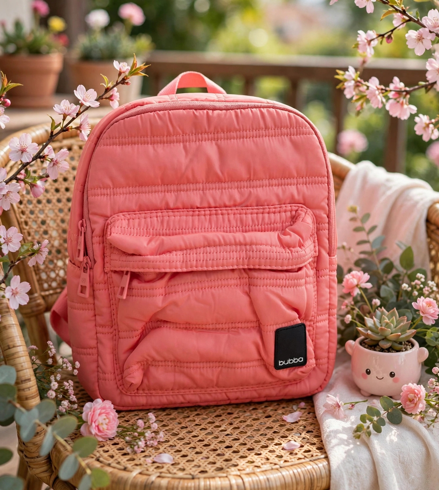 mochila de la imagen es el modelo Mochila Originals Matte Blossom Mini de la marca Bubba Bags.