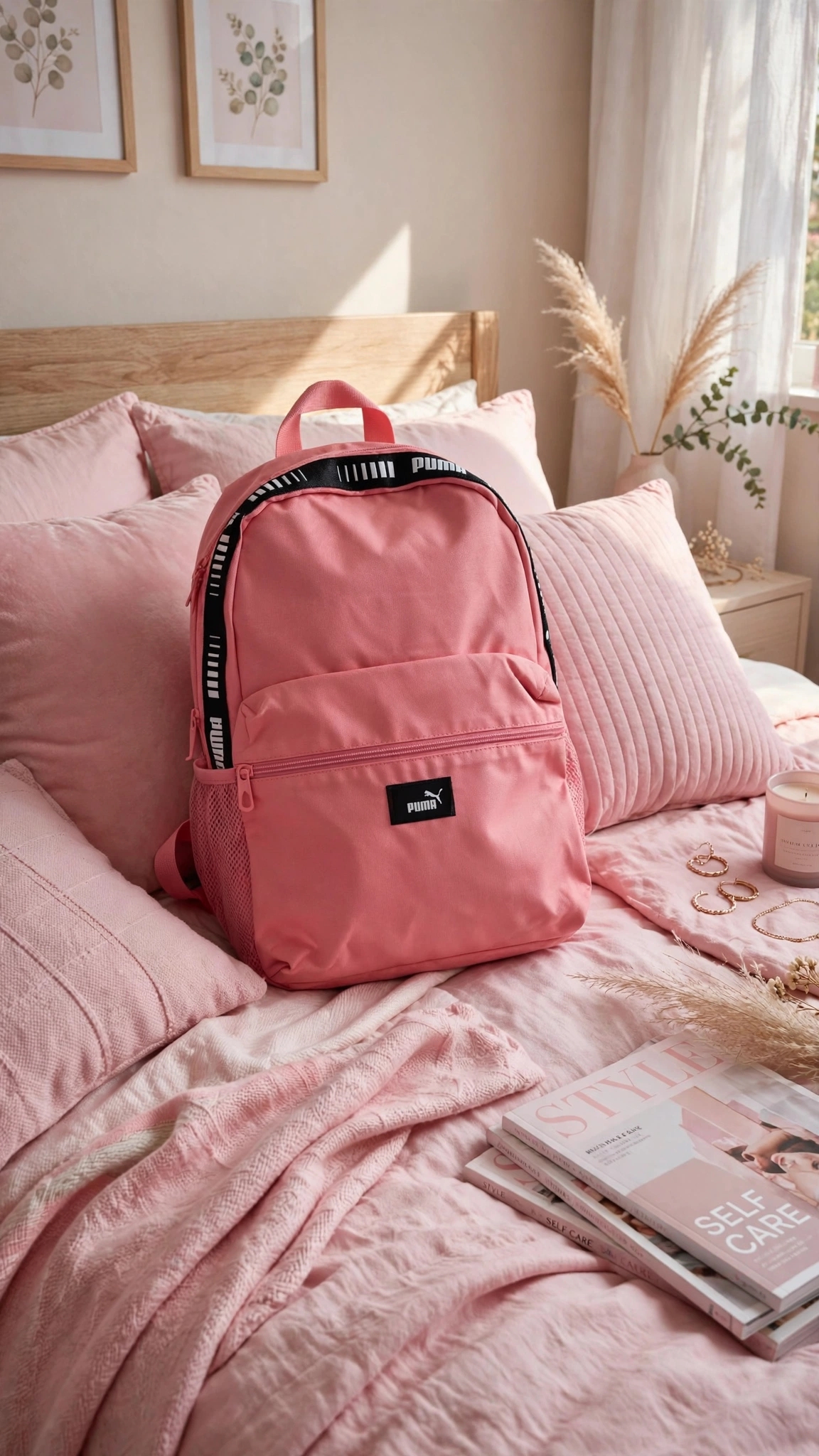 Mochila Puma Phase de color rosa con parches decorativos