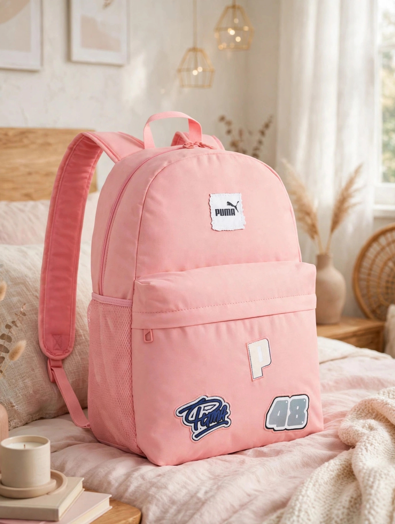 Mochila Puma Phase de color rosa con parches decorativos